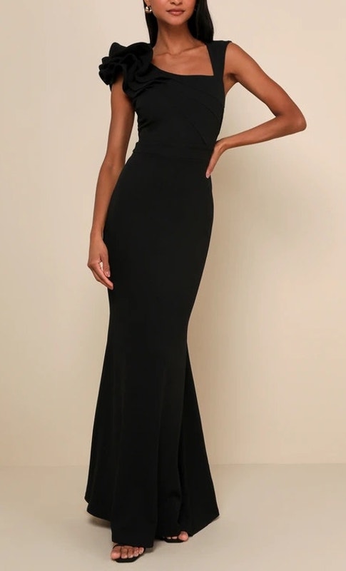 Lulus Lucette Sleeveless Ruffled Mermaid Maxi Dress Gown Black Medium